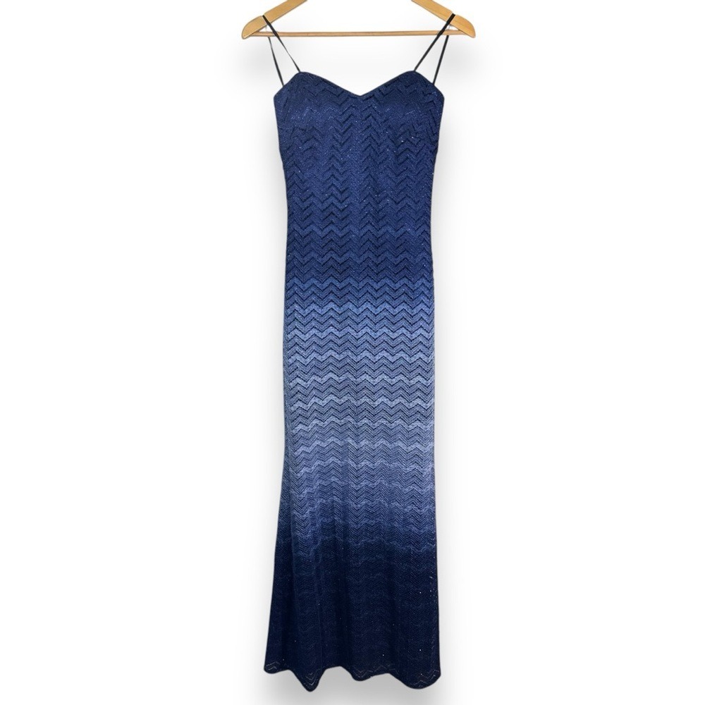 Betsy & Adam Blue Ombre Glitter Chevron Gown Strapless Sweetheart Womens 4/6/8 - Picture 4 of 11